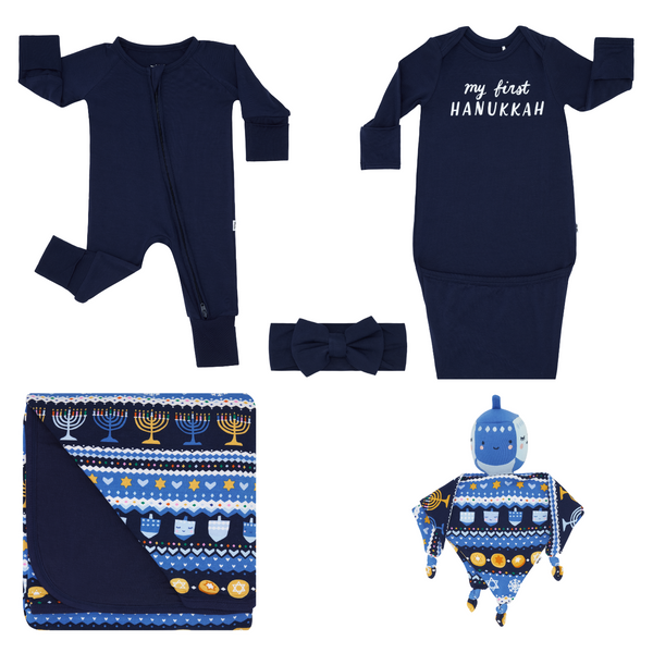 Classic Navy Zippy and Hanukkah Fair Isle snuggle set
