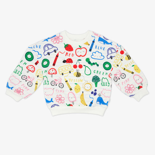 Flat lay of the Coloring Crew Drop Shoulder Crewneck