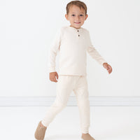 Alternate image of a child wearing a Cream henley tee and matching joggers