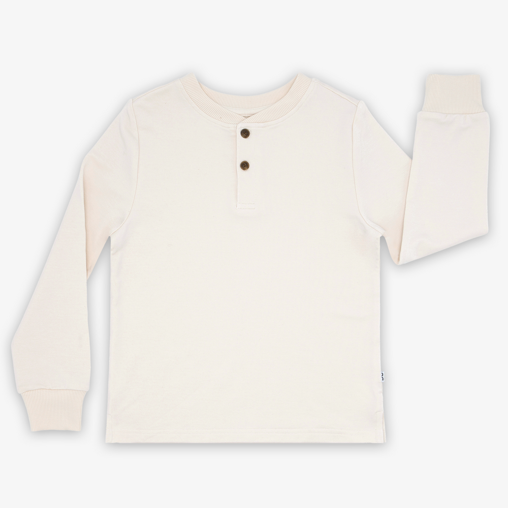 Flat lay image of the Cream Long Sleeve Henley Tee