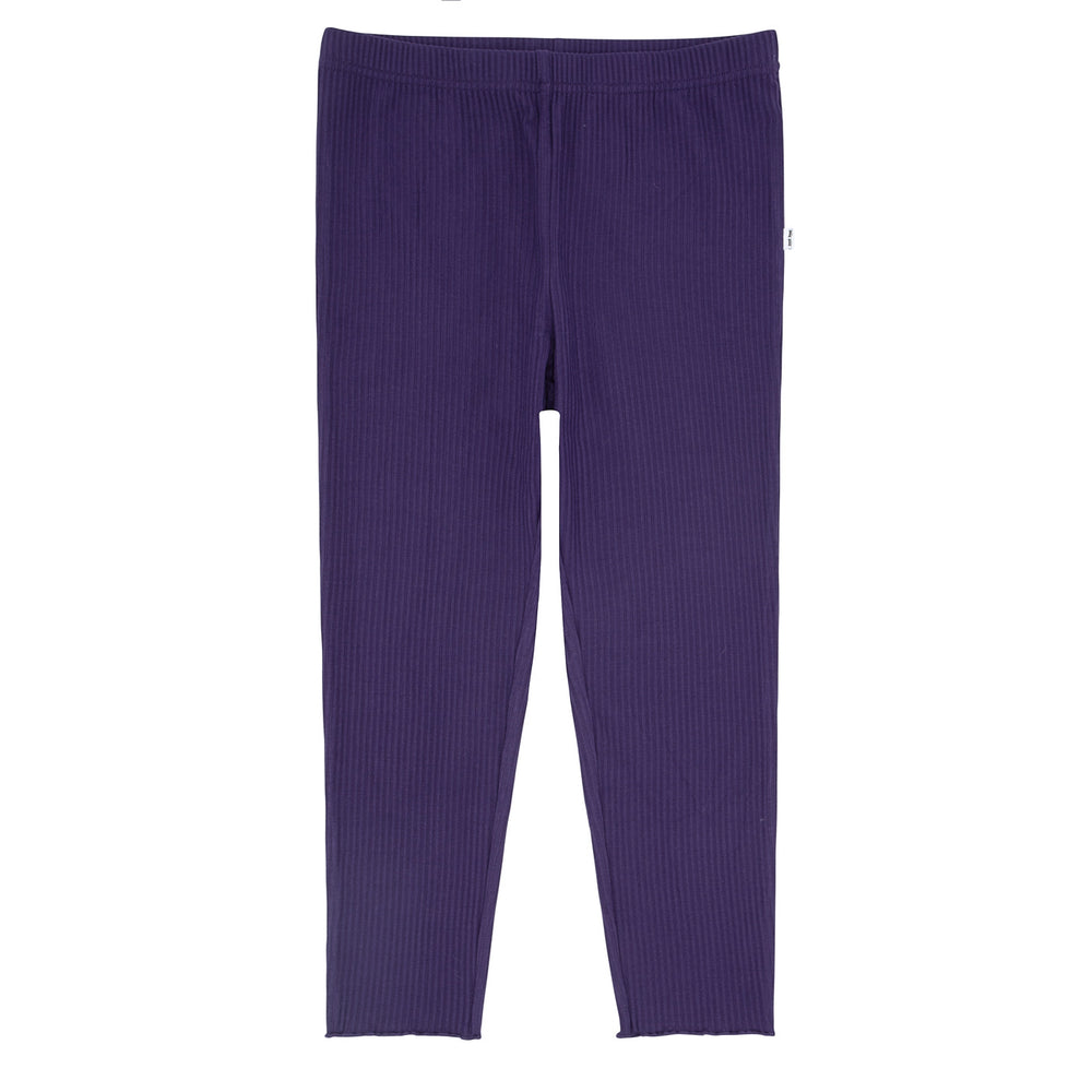 Flat lay image of Deep Amethyst ribbed lettuce legging