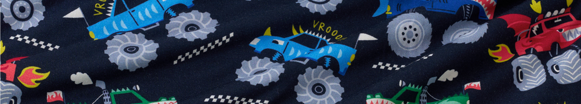 Close up of Monster Truck Madness fabric