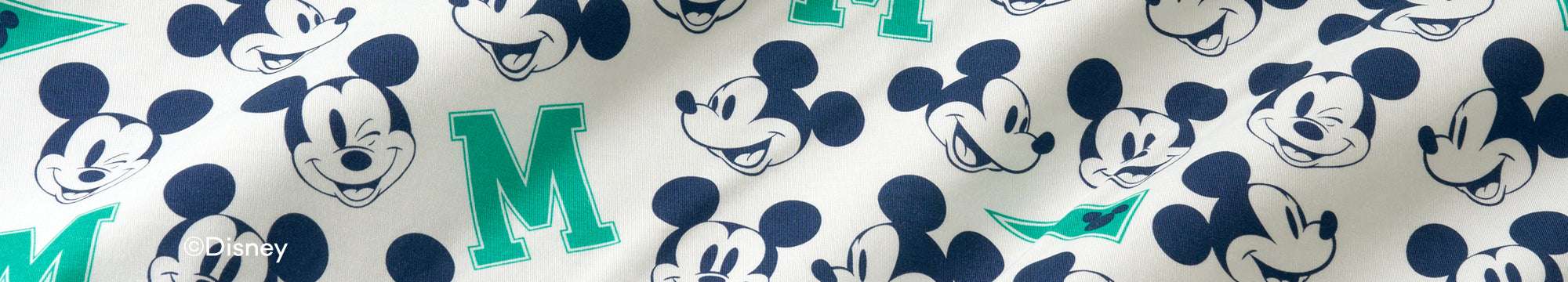 Close up of the Disney Varsity Mickey Print Fabirc