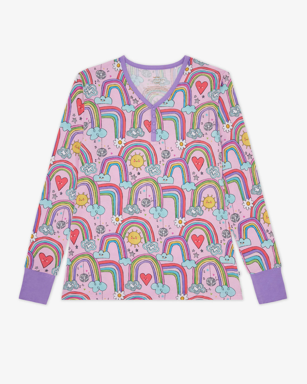 Flat lay of the Disco Rainbows Women's Long Sleeve Pajama Top