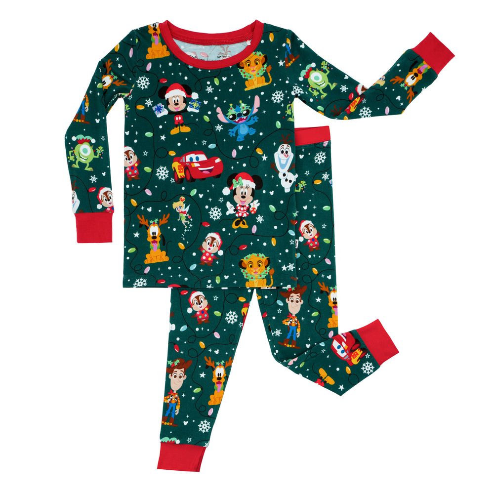 Flat lay image of a Disney Christmas Party two piece pajama set
