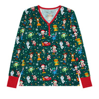 Flat lay image of a Disney Christmas Party women's pajama top