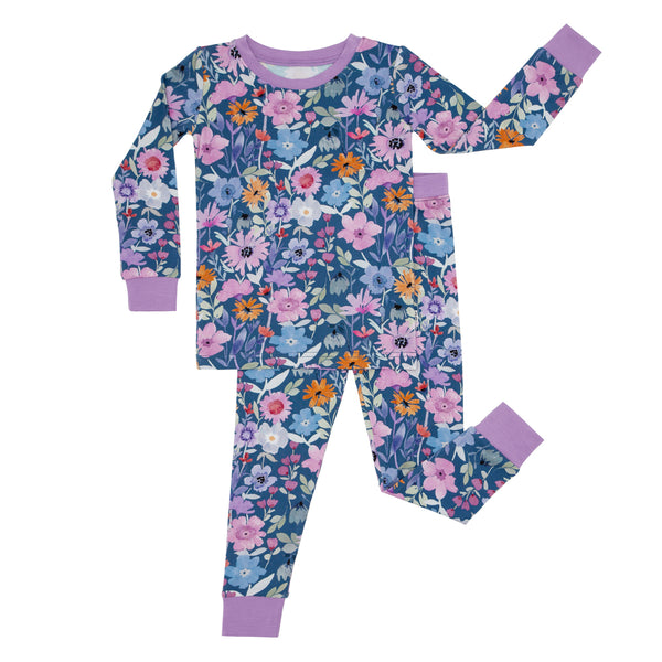 flat lay image of Dusk Blooms two piece pajama set