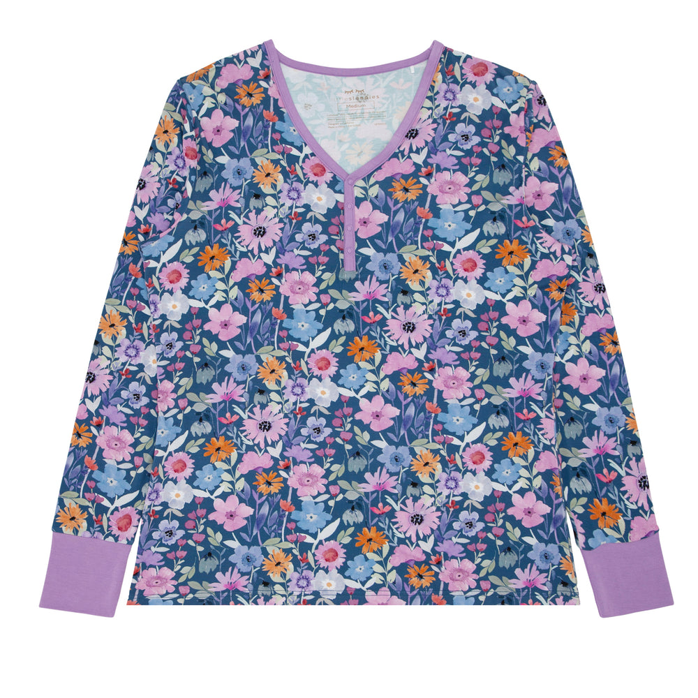 Flat lay image of Dusk Blooms women's pajama top