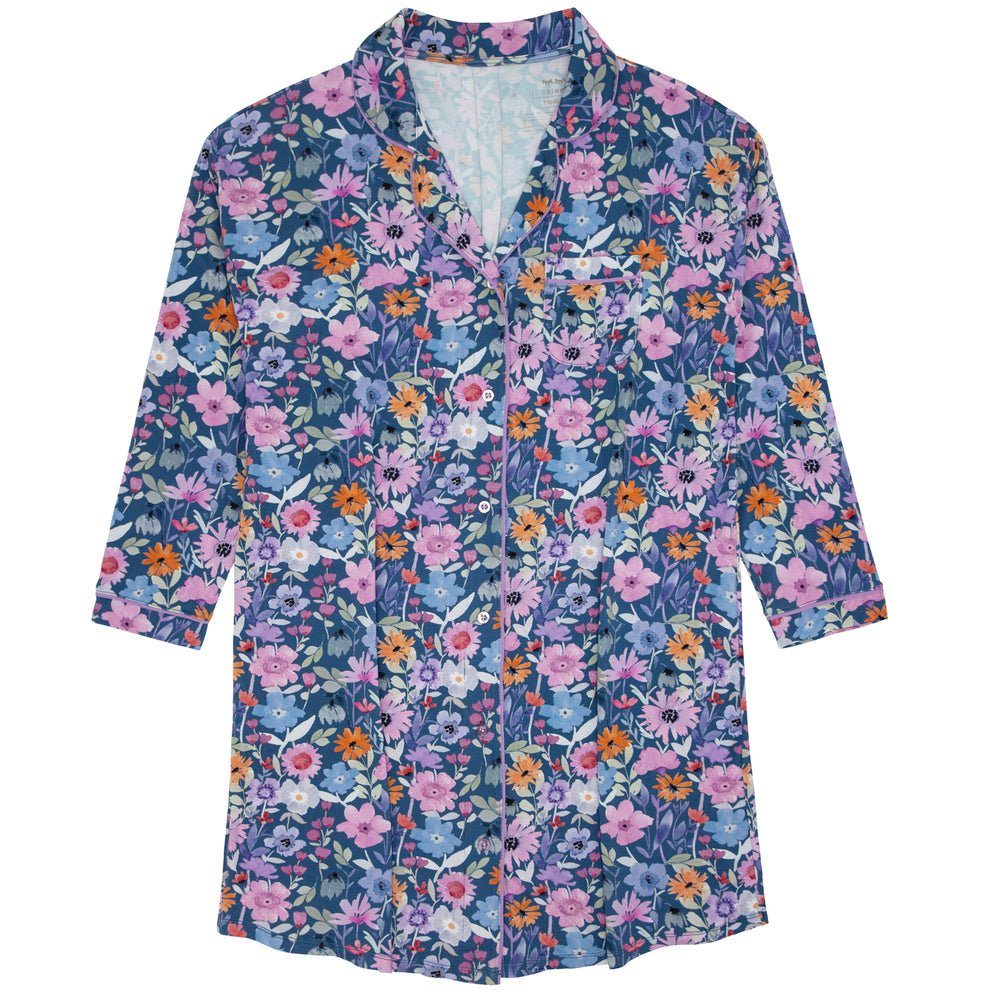 Flat lay image of Dusk Blooms women's long sleeve sleep shirt