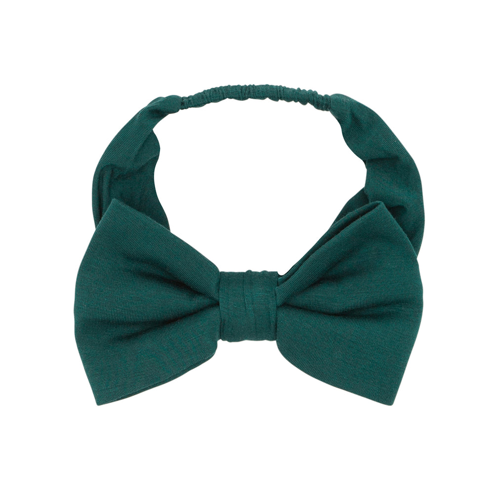 Alternate flat lay image of an Emerald luxe bow headband