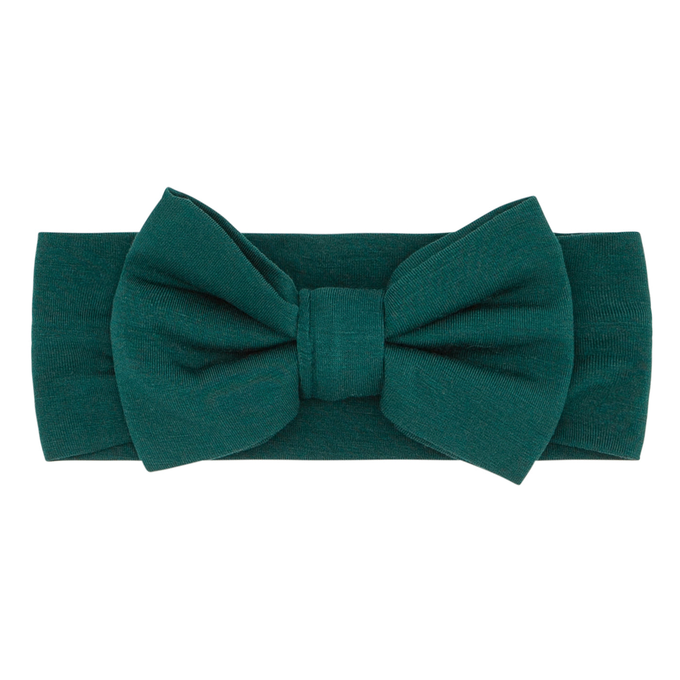 Flat lay image of an Emerald luxe bow headband
