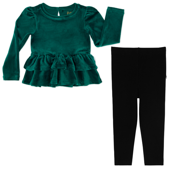 Emerald Velvet Peplum Top and Black Legging