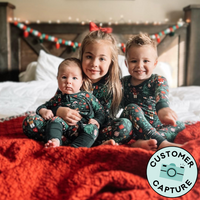 Customer Capture of a three children wearing Night at the Nutcracker pjs in two piece and zippy styles