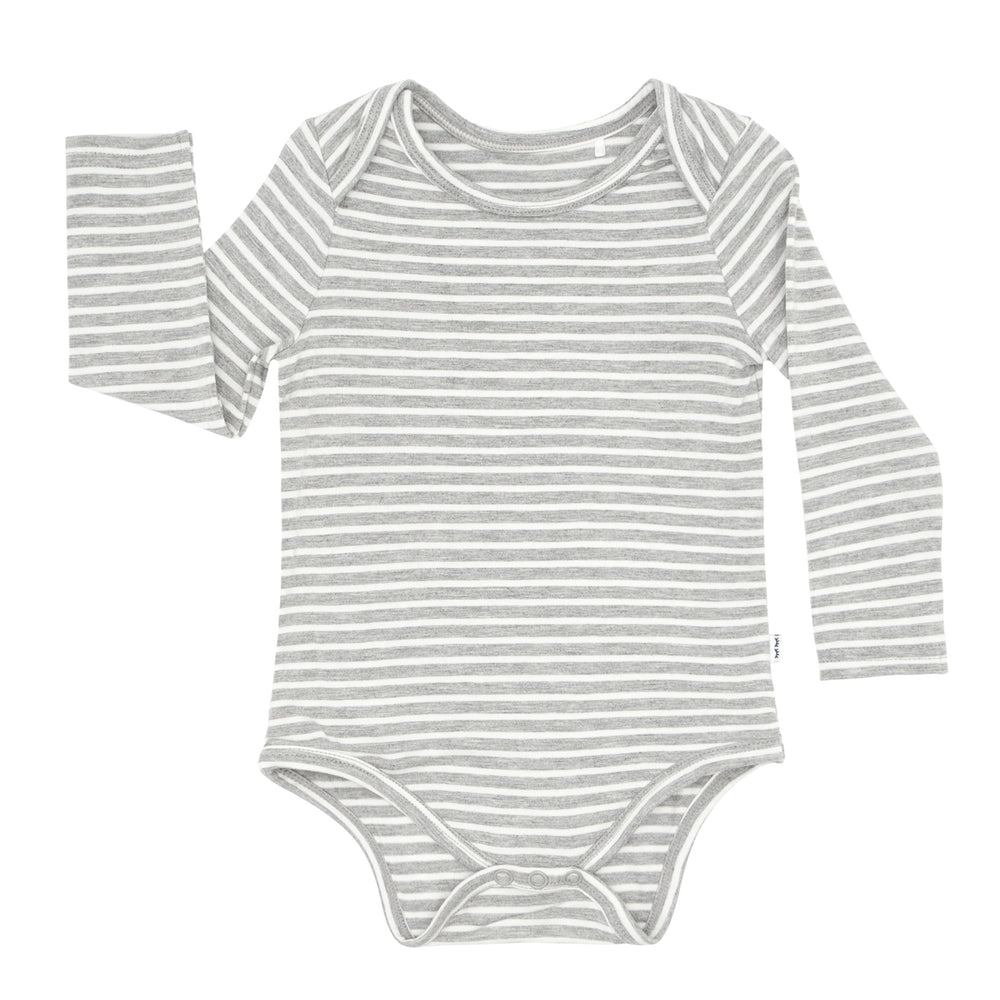 Click to see full screen - Flat lay image of a Heather Gray and Ivory Stripe bodysuit