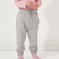 Child wearing Heather Gray paperbag joggers