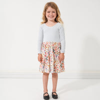 Alternate image of a child wearing an Ivory Fog Stripe and Mauve Meadow skater dress