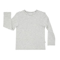 Flat lay image of a Heather Gray and Ivory Stripe classic tee