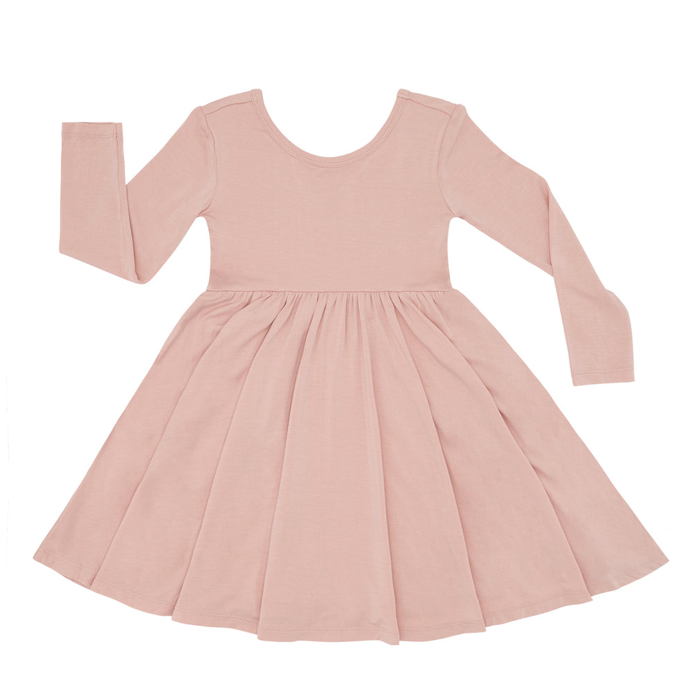 Click to see full screen - Flat lay image of a Mauve Blush twirl dress