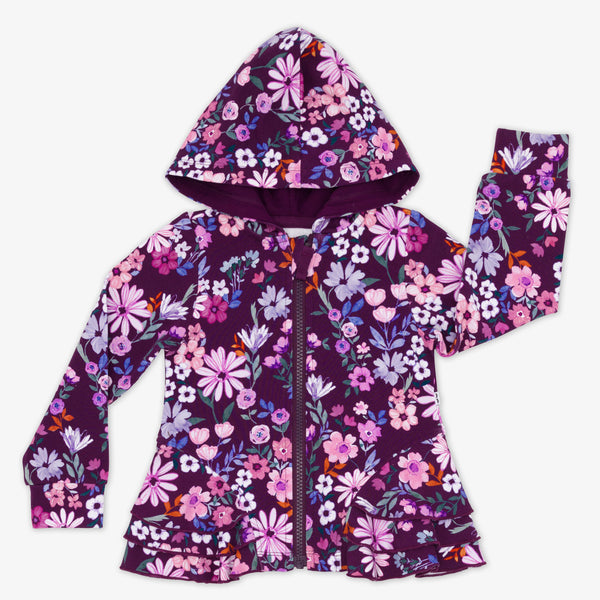 Flat lay image of the Violet Meadow Peplum Hoodie