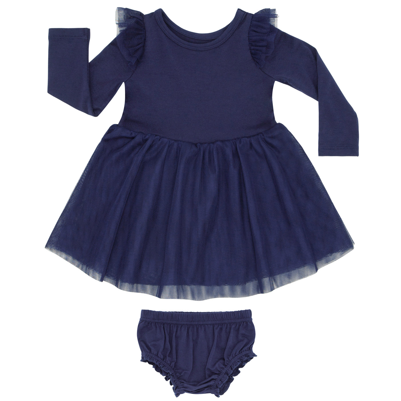 Flat lay image of a Classic Navy flutter tutu dress with bloomer