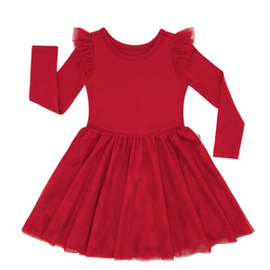 Flat lay image of a Holiday Red flutter tutu dress