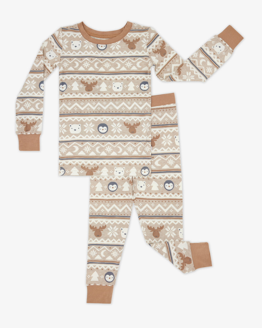 Flat lay of the Frosty Fair Isle Two-Piece Pajama Set