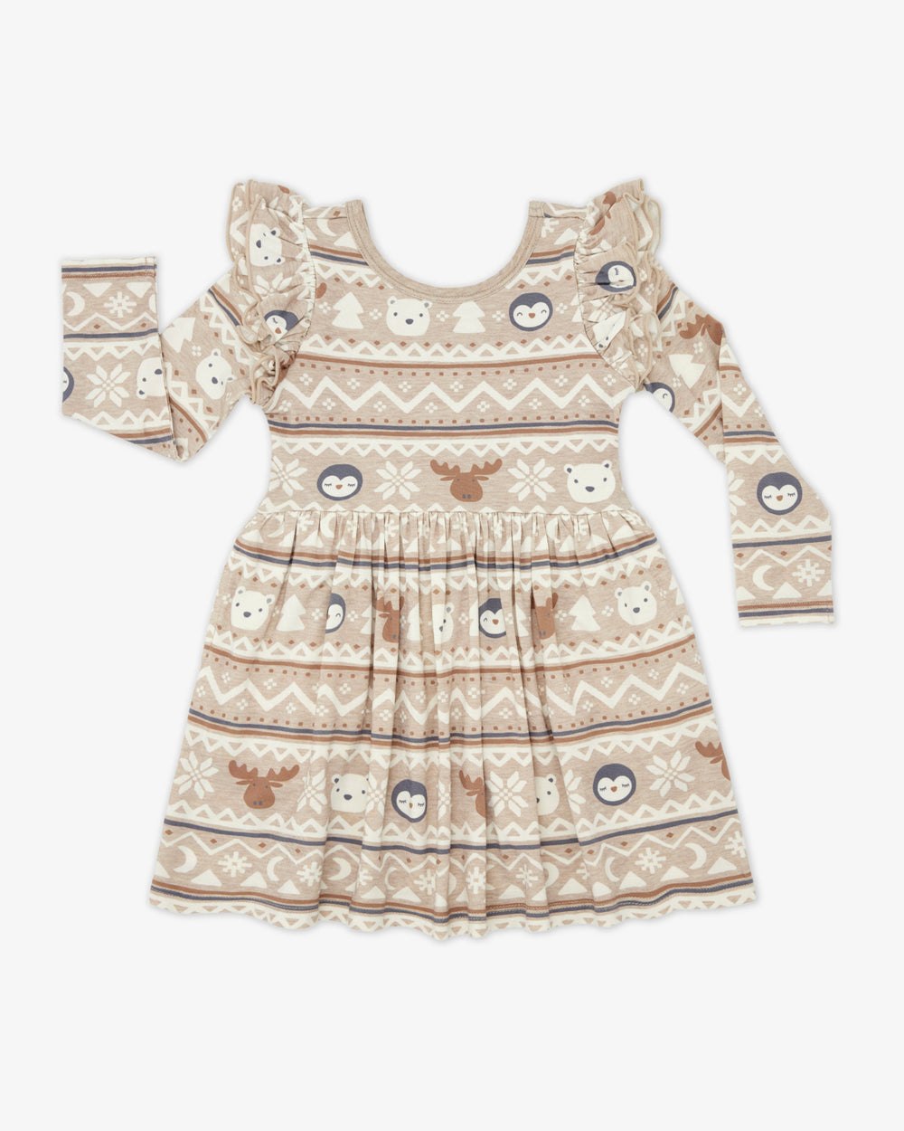 Flat lay of the Frosty Fair Isle Flutter Skater Dress