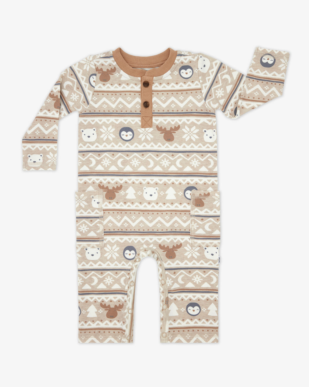 Flat lay of the Frosty Fair Isle Henley Romper