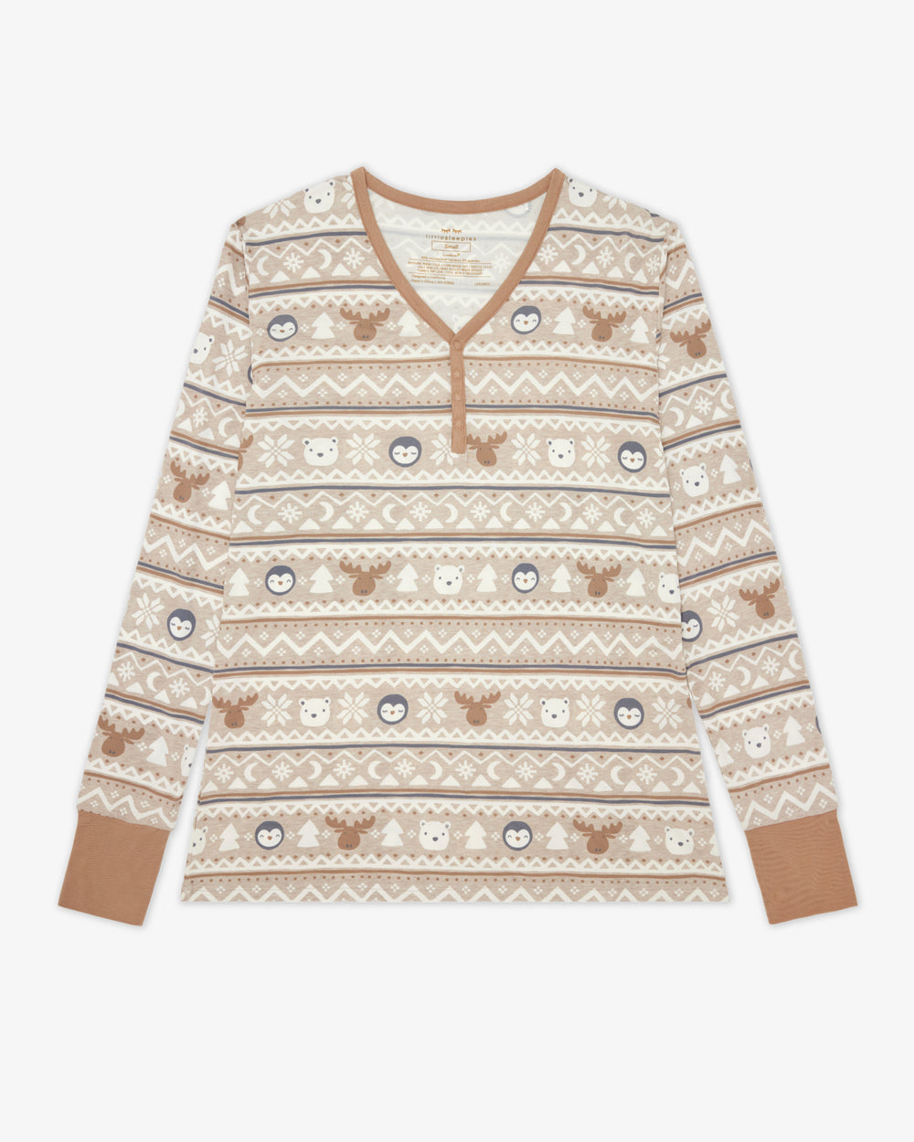 Flat lay of the Frosty Fair Isle Women's Long Sleeve Pajama Top
