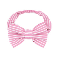 Flat lay image of a Garden Rose Stripe luxe bow headband in size age 4 to age 8
