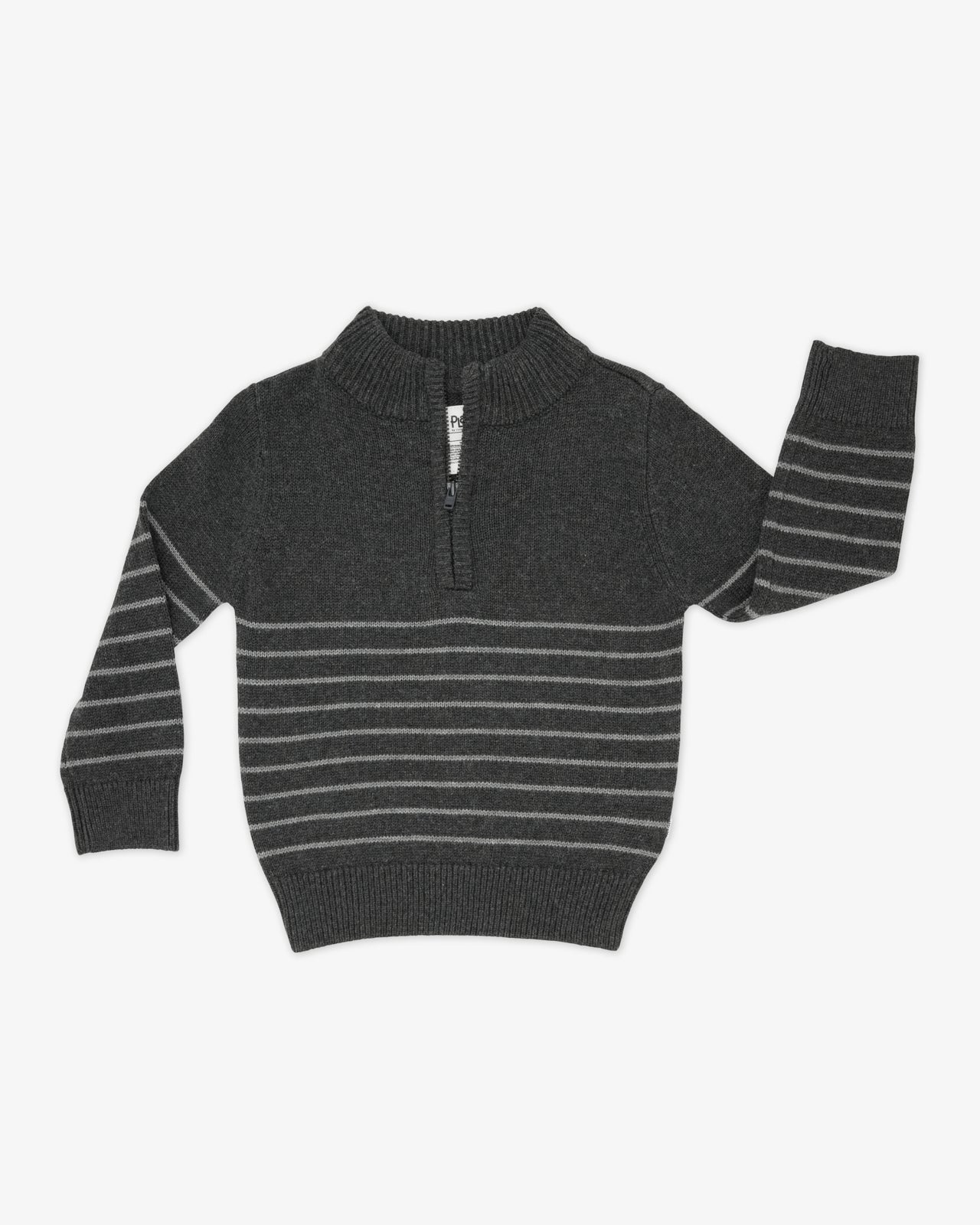 Flat lay of the Charcoal Stripes Zip Sweater