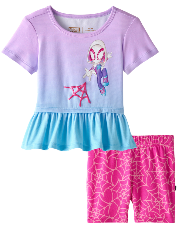 Ghost Spider Peplum Top and Web Wonders Bike Shorts outfit