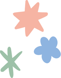 Three colorful star-shaped objects on a white background