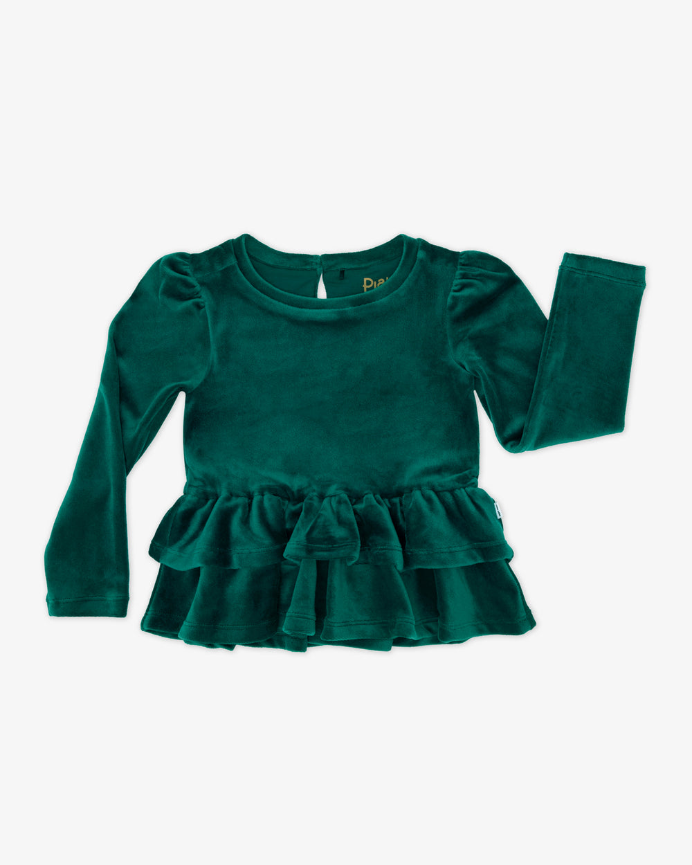 Flat lay of the Emerald Velvet Tiered Peplum Top