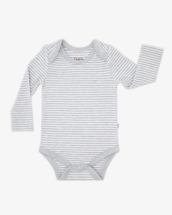 Flat lay of the Light Heather Gray Stripe Bodysuit