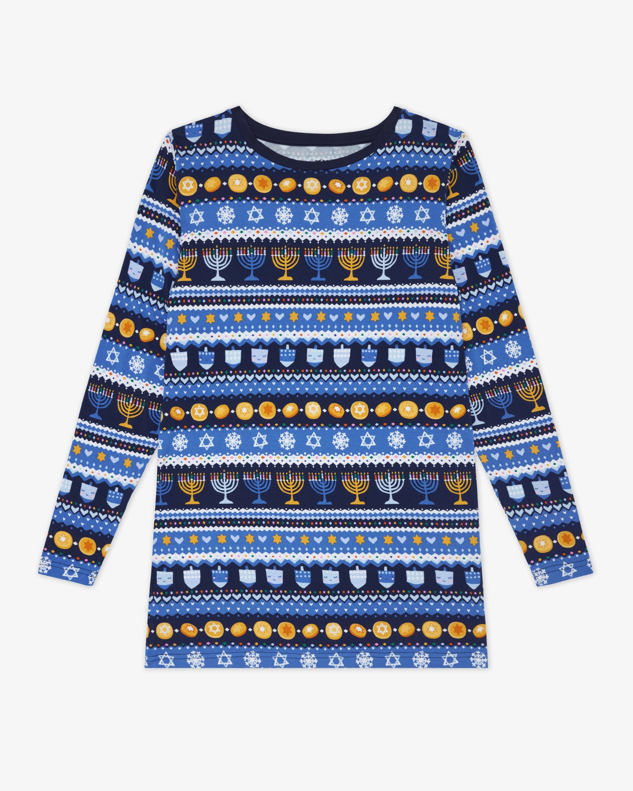 Flat lay of the Hanukkah Fair Isle Men's Long Sleeve Pajama Top