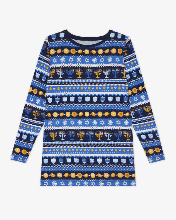 Flat lay of the Hanukkah Fair Isle Men's Long Sleeve Pajama Top