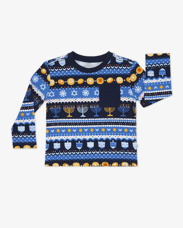 Flat lay of the Hanukkah Fair Isle Relaxed Pocket Tee