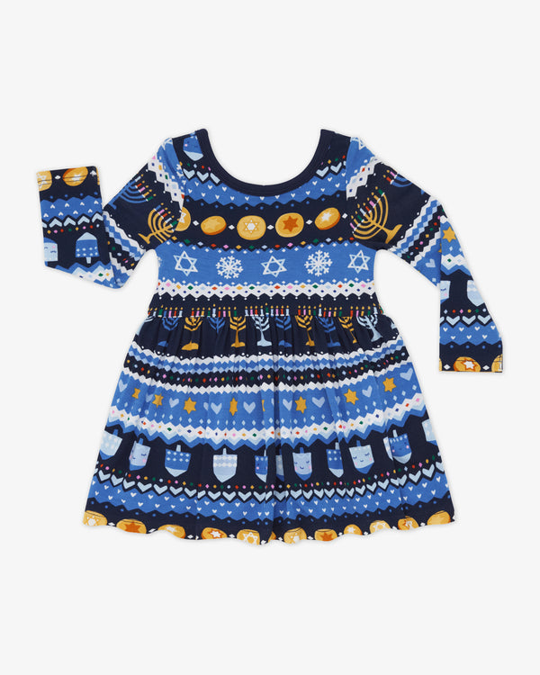Flat lay of the Hanukkah Fair Isle Skater Dress with Bodysuit