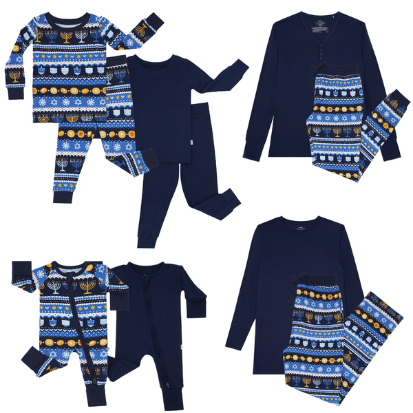 Hanukkah Fair Isle and Classic Navy family matching pajamas