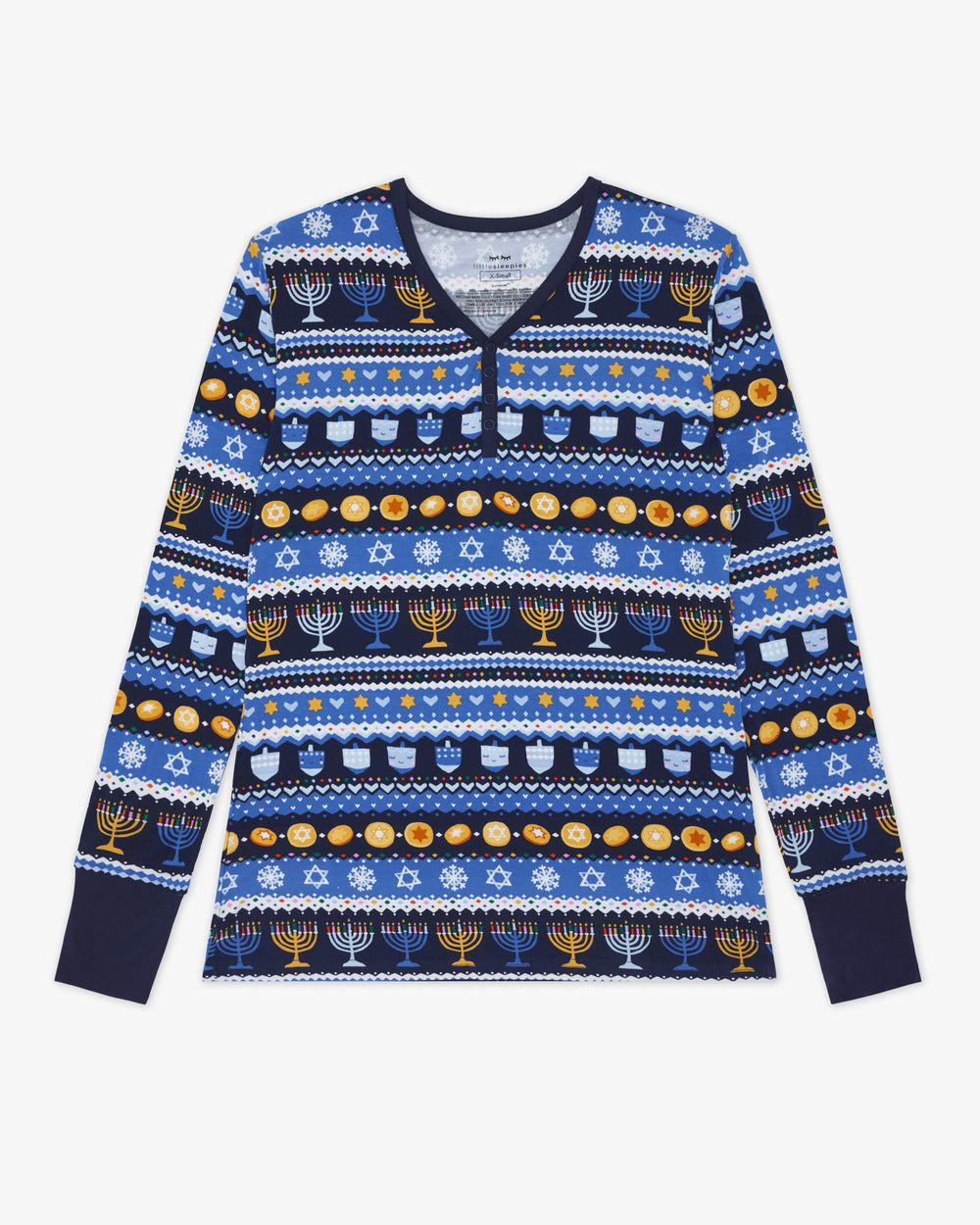 Flat lay of the Hanukkah Fair Isle Women's Long Sleeve Pajama Top