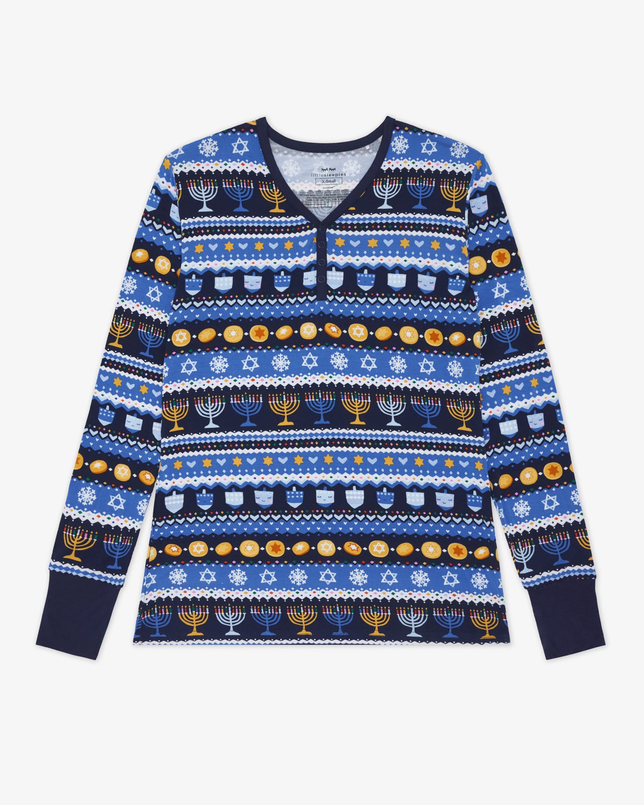 Flat lay of the Hanukkah Fair Isle Women's Long Sleeve Pajama Top