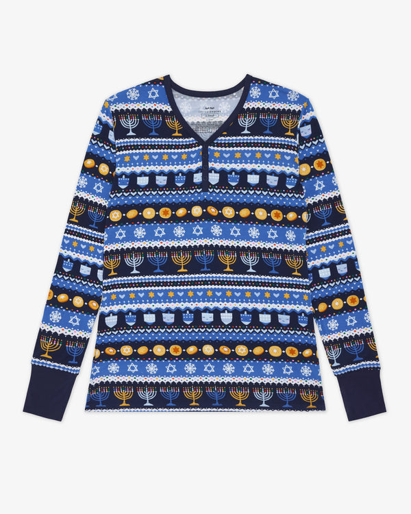 Flat lay of the Hanukkah Fair Isle Women's Long Sleeve Pajama Top