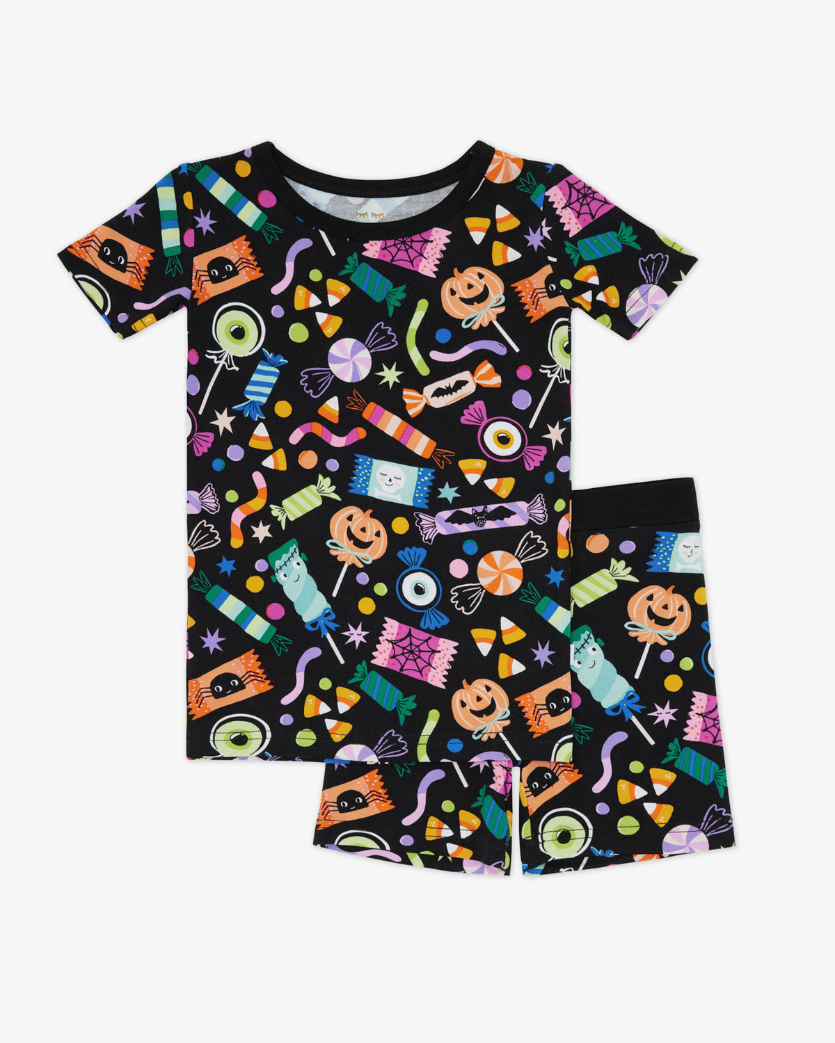 Flat lay of the Halloween Haul Two-Piece Short Sleeve & Shorts Pajama Set