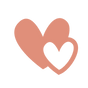 Two interlocking heart shapes in a soft pink color on a light beige background