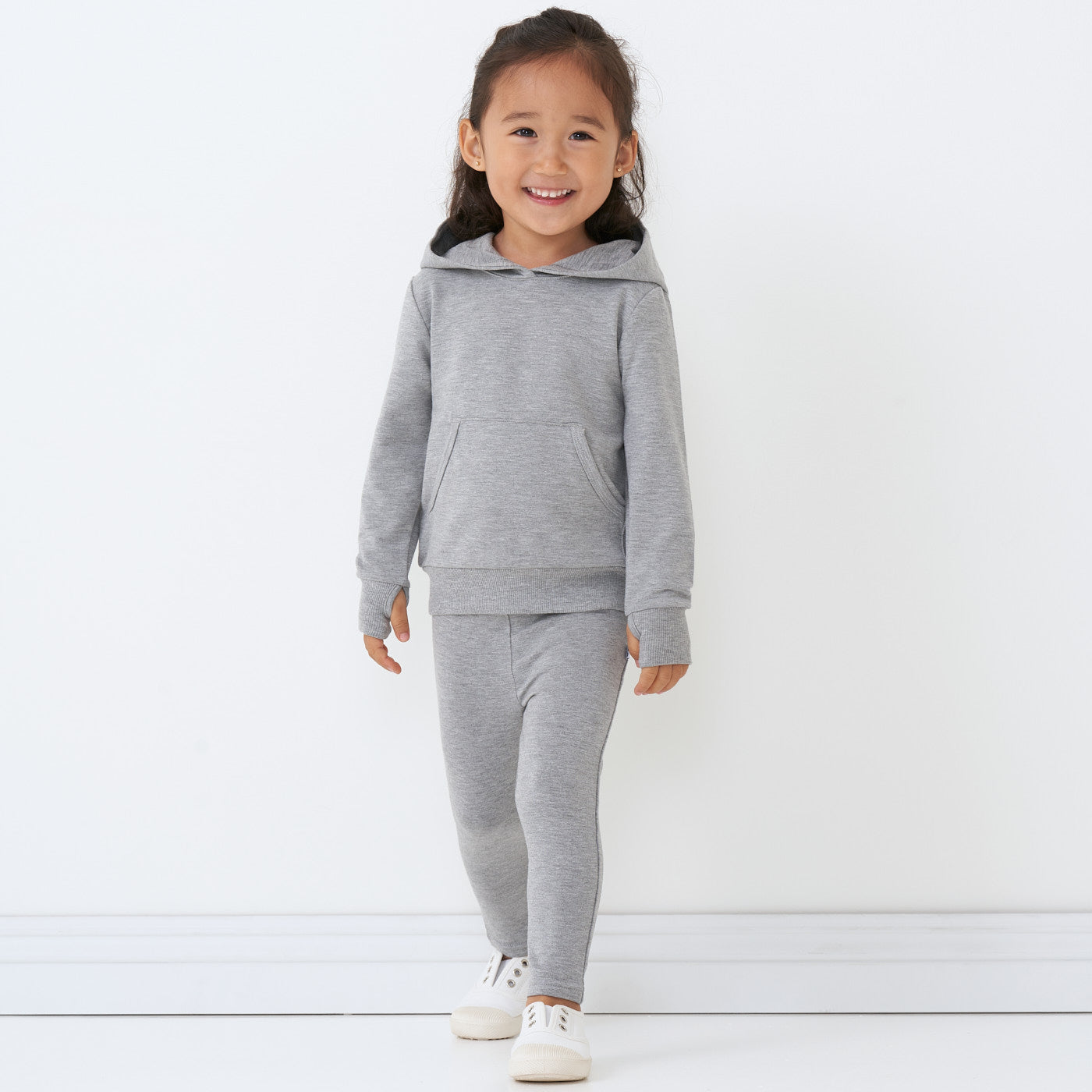 Alternate image of a child wearing Heather Gray cozy leggings and matching hoodie