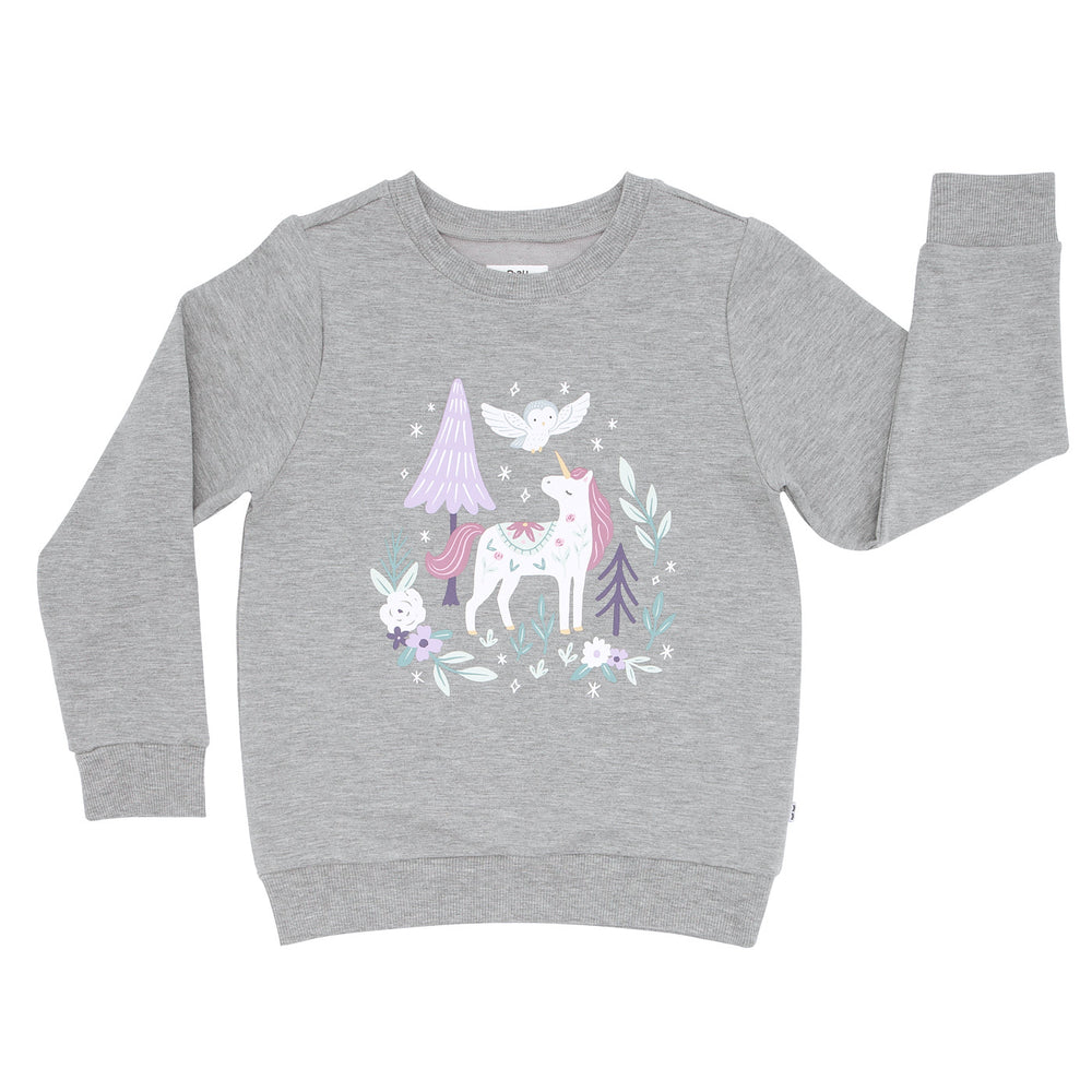 Flat lay image of a Unicorn crewneck sweatshirt