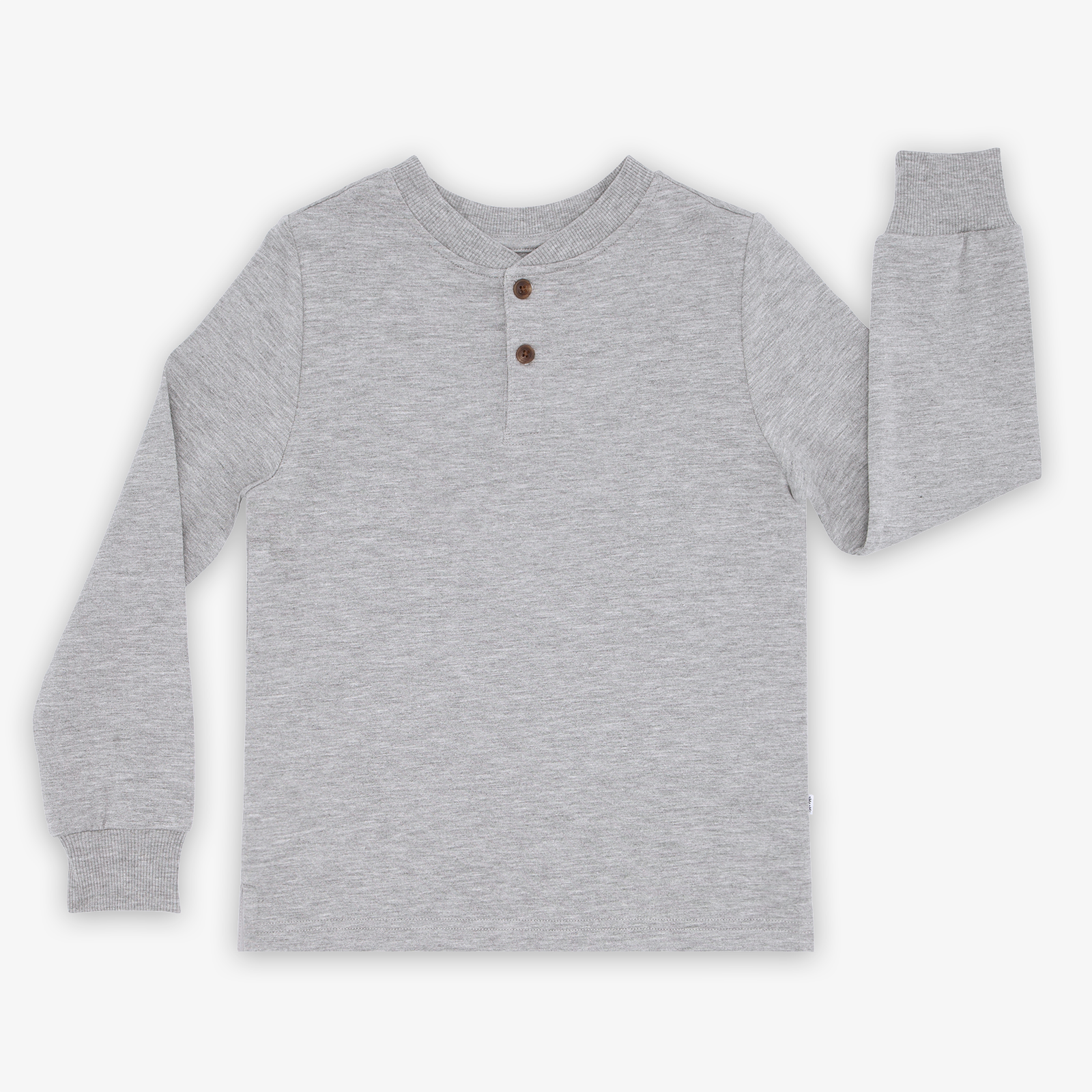 Flat lay image of the Heather Gray Long Sleeve Henley Tee