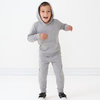 Child wearing Heather Gray Jogger paired with matching pullover hoodie