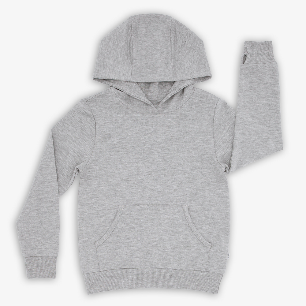 Flat lay image of the Heather Gray Pullover Hoodie